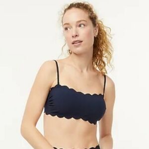 NIP J Crew Black Scalloped Pique Bandeau Bikini Top